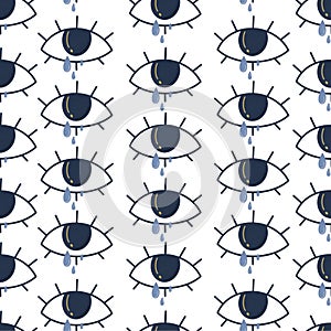 eyes with tears pattern seamless illustration of sad crying eye. print for your design, sorrow and grief concept