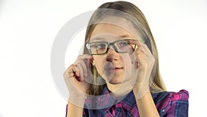 Eyes Test, Child Ophthalmology Examining, Shortsighted Kid, Girl Need Eyeglasses