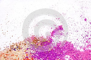 Eyeshadow Cosmetic Powder Scattered Copy Space. various set on white background. The concept of fashion and beauty indust