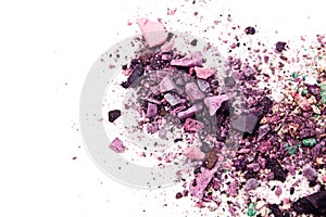 Eyeshadow Cosmetic Powder Scattered Copy Space. various set on white background. The concept of fashion and beauty indust