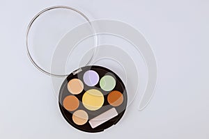 Eyeshadow palette for make up artist matte shadows closeup of makeup product on an isolated white background
