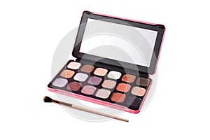 Eyeshadow palette for make-up isolated on white background. Classic Eyeshadow palette with facial mirror. Multicolor
