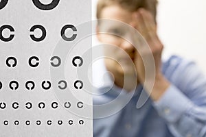 Eyesight check. male patient under eye vision examination. focus