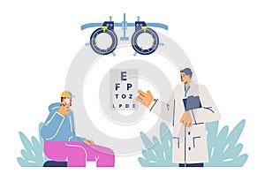 Eyesight check process flat style, vector illustration