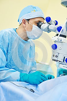 Eyesight correction. surgeon doctor in operation room