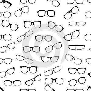 Eyesight glasses with various styles of plastic framing isolated cartoon flat vector seamless pattern