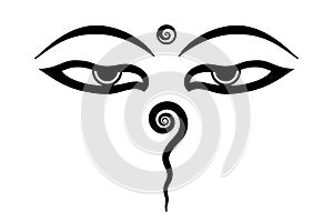 The Eyes of Buddha, or Wisdom eyes, a symbol in Buddhist art photo
