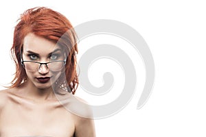 Eyewear glasses woman portrait isolated on white