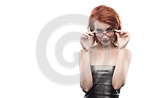 Eyewear glasses woman portrait isolated on white