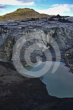 Eyjafjalla jokull. Ice covered with ash, Iceland