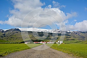 Eyjafjallajokull volcano in Iceland against blue summer sky