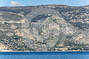 Eze Village and Col d'Eze from Plage de la Paloma