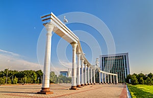 Ezgulik Arch on Independence Square in Tashkent, Uzbekistan.