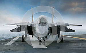 F 14 Tomcat jet fighter on a carrier deck photo