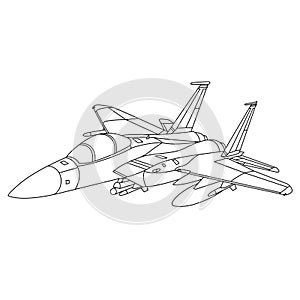 F-15 Eagle Coloring Book For Adults. Military Aircraft Outline Illustration