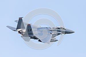 F-15E Strike Eagle banks after take off