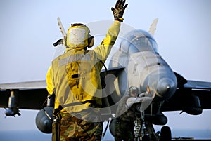 F-18 Hornet and Sailors