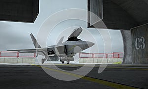 F 22 raptor , american military fighter plane. Militay base, hangar, bunker