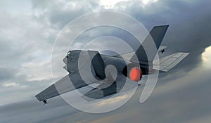 F 35 , american military fighter plane.Jet plane. Fly in clouds