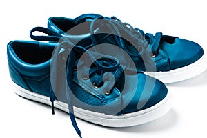 F blue sneakers on white