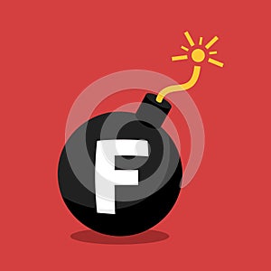 F-bomb - bomb and explosive device with F letter as metaphor of swearing and usage of vulgar and coarse term. photo