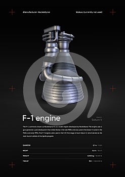 F-1 Rocket engine 3D illustration poster