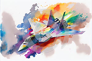 F22 F35 type fighter jet aircraft watercolor painting photo