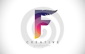 F Feather Letter Logo Icon Design With Feather Feathers Creative Look Vector Illustration