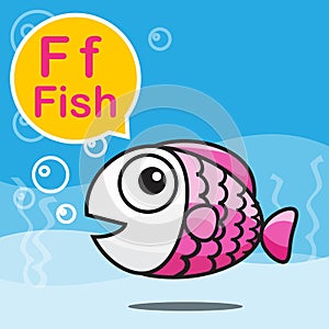 F Fish color cartoon and alphabet for children to learning vector illustration eps10