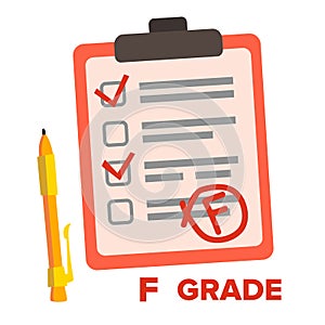 F Grade Vector. Fail Exam Mark Isolated Flat Cartoon Illustration photo