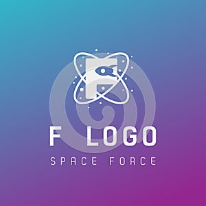 f initial space force logo design galaxy rocket vector in gradient background