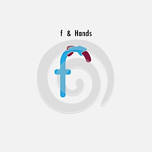 f- Letter abstract icon and hands logo design vector template.Business offer and partnership symbol.Hope and help