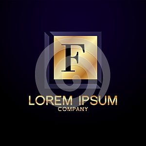 F Letter Alphabet Gold Premium Logo