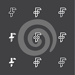 F letter is combined with inverted T, the abbreviation sign Heraldry mark vector illustrations in a modern vintage style