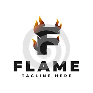 F letter logo, fire flames logo with burning Letter F design concept. - vector