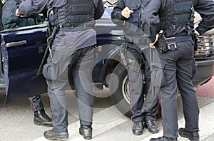 F policeman in riot gear during a roadblock to control the terro