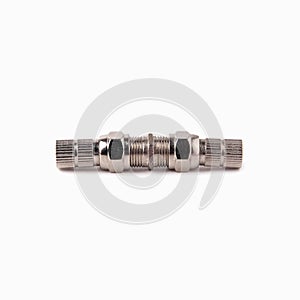 F-rg6 f-type side and f female connector isolated on white background. Close up