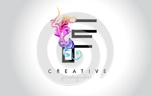 F Vibrant Creative Leter Logo Design with Colorful Smoke Ink Flo