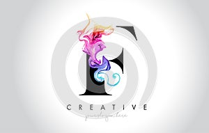 F Vibrant Creative Leter Logo Design with Colorful Smoke Ink Flo