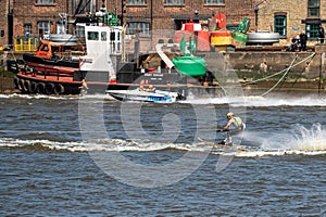 F1, F2, F3 water ski at Hanseatic Festival of Watersports, Kings Lynn Quay, River Great Ouse, Norfolk, UK 27 May 2023