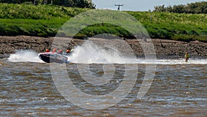 F1, F2, F3 water ski at Hanseatic Festival of Watersports, Kings Lynn Quay, River Great Ouse, Norfolk, UK 27 May 2023