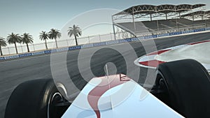 F1 race car on desert circuit - driver`s POV