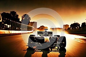 F1 road motion blur at sunset