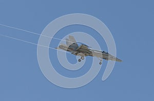 F18 war plane in a blue sky