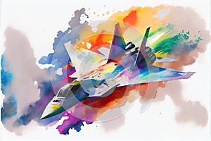 F22 F35 type fighter jet aircraft watercolor painting