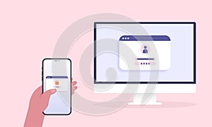 2fa authentication. Vector web banner with verification code
