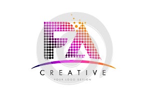 FA F A Letter Logo Design with Magenta Dots and Swoosh photo