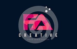 FA F A Letter Logo with Purple Low Poly Pink Triangles Concept