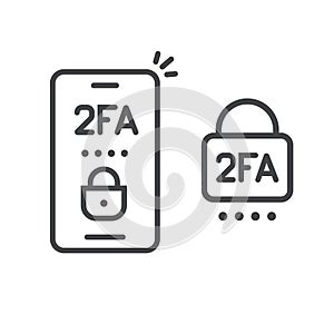 2fa icon line password secure login authentication verification vector outline art or sms push code messages symbol on