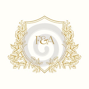 FA Initial Wedding Monogram Logo Crest, F and A Wedding Logo Design, Custom Wreath Wedding Monogram, Crest Initial Wedding Logo.